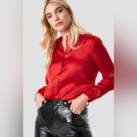 Casual Corner Tops - Casual Corners Red 100% Silk Button Down Shirt Size 8